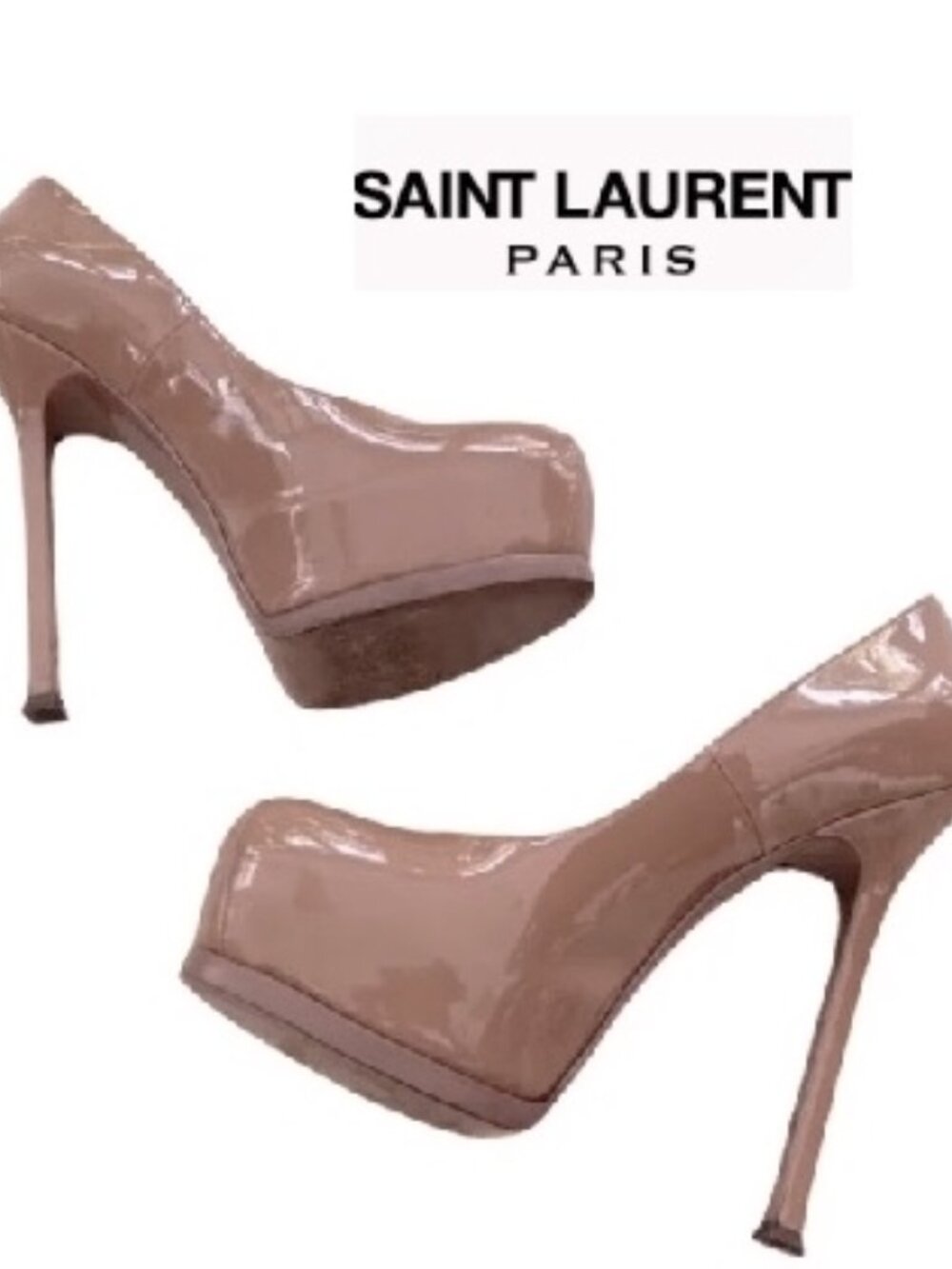 $995 YSL Saint Laurent Tribtoo 105 Nude Beige Patent Pumps Heels Shoes 39 8.5 - Picture 1 of 8